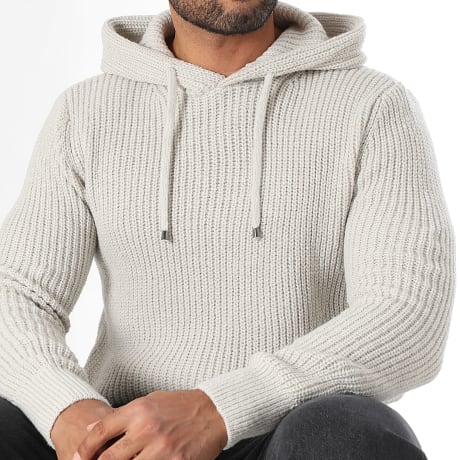 LBO - 2020 Camisola grande com capuz em malha Cinzento claro