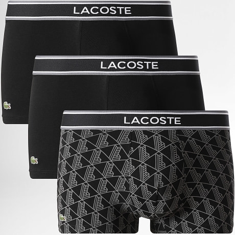 Lacoste - Juego de 3 calzoncillos bóxer con logotipo bordado de cocodrilo Negro