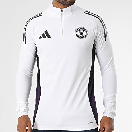 Adidas Sportswear - Sweat Col Montant Zippé A Bandes Manchester United JP3125 Blanc Violet