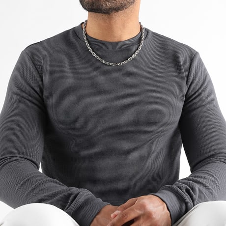 LBO - Hoodie Col Ronde Waffle 3924 Antracietgrijs