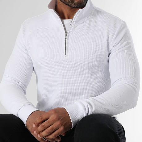 LBO - Hoodie Met Halve Rits Wafel 3931 Wit