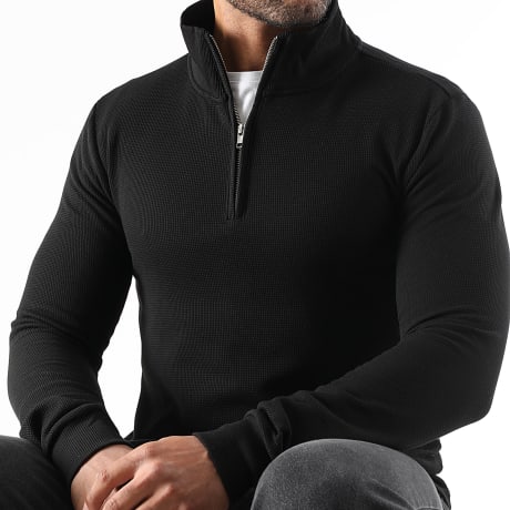 LBO - Hoodie Half Rits Wafel 3932 Zwart