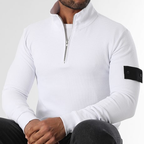 LBO - Hoodie Kraag Halve Rits Wafel Met Patch 3825 Wit