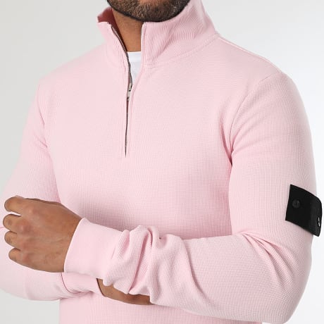 LBO - Hoodie Kraag Halve Rits Wafel Met Patch 3930 Roze