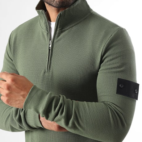 LBO - Hoodie Halve Rits Wafel Met Patch 3828 Kaki Groen
