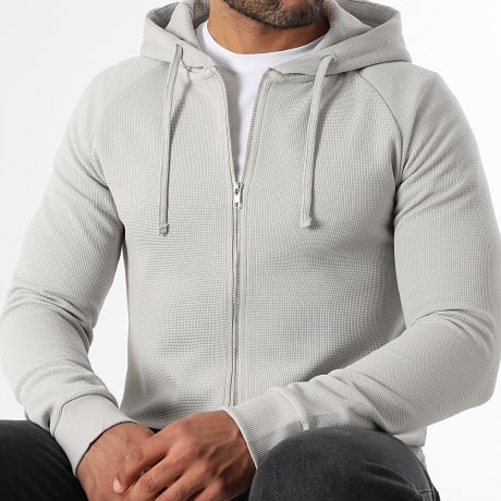 LBO - Waffle 3934 Sweatshirt met capuchon en rits Lichtgrijs