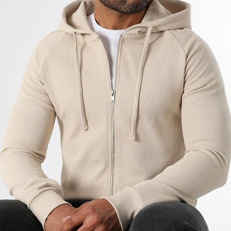 LBO - Wafel 3895 Licht Beige Hooded Zip Sweat Top