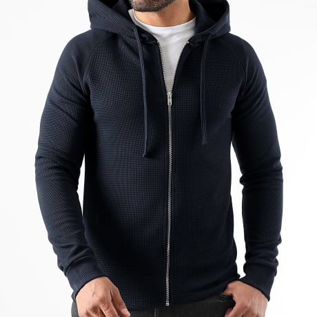 LBO - Waffle 3936 Sweatshirt met capuchon en rits marineblauw