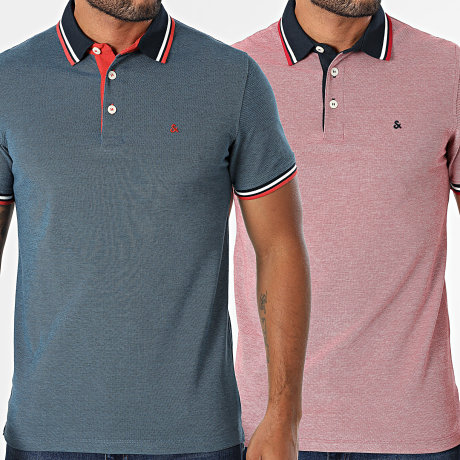 Jack And Jones - Lote de 2 polos de manga corta Paulos azul marino jaspeado rojo