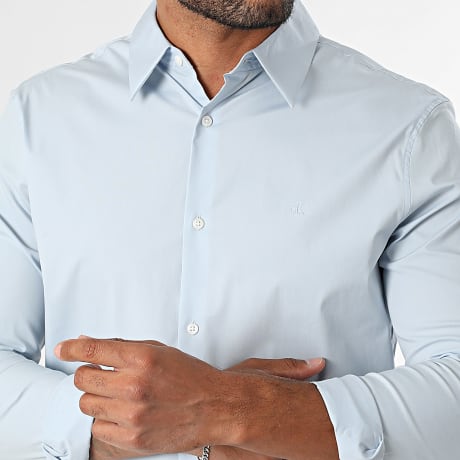 Calvin Klein - Slim Solid 145G Camisa de manga larga azul claro