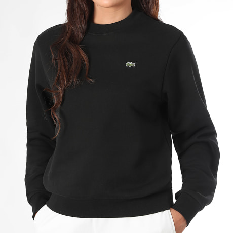 Lacoste - Sudadera de cuello redondo con logo bordado de cocodrilo para mujer Negro