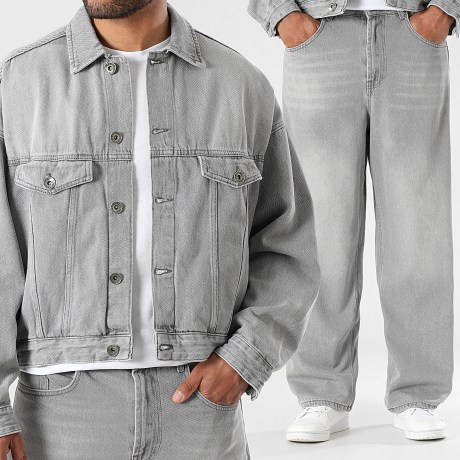 LBO - Ensemble Veste En Jean Et Jean Baggy Large 3857 Gris