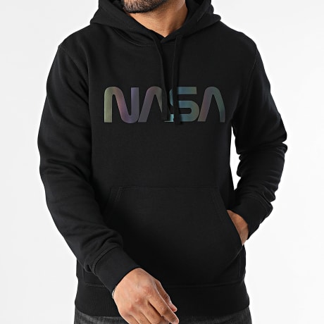 NASA - Sudadera Capuche Gusano Logo Negro Arcoiris Noir Iridiscente