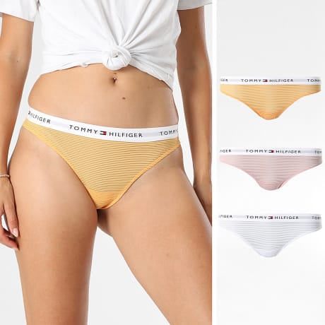 Tommy Hilfiger - Lote de 3 tangas para mujer 5532 Blanco Rosa Naranja