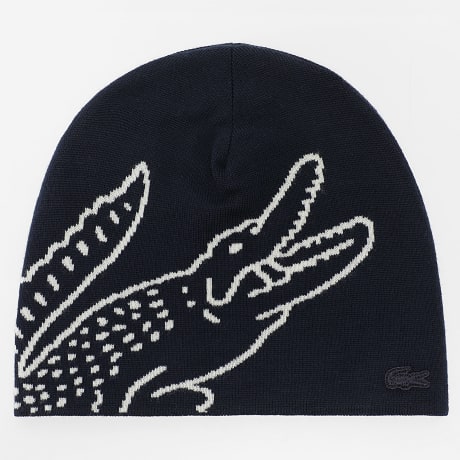 Lacoste - Gorro azul marino con logo grande y cocodrilo bordado