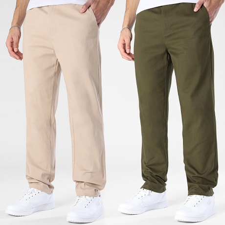 Premium Basics - Lote de 2 pantalones chinos 2278 Caqui Verde Beige