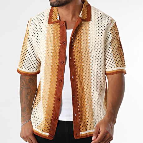 Frilivin - 994 Camisa Calada Manga Corta Beige Camel Marrón