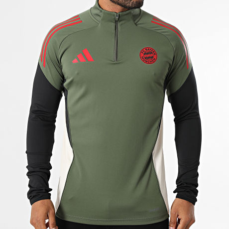 Adidas Sportswear - Tee Shirt Manches Longues A Bandes Bayern Munich JN5621 Vert Kaki Noir Beige