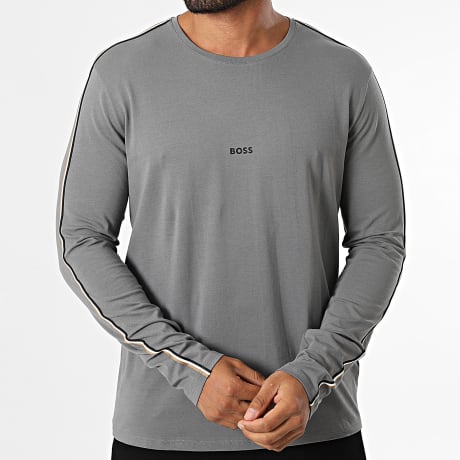 BOSS - Tee Shirt Manches Longues A Bandes Unique 50550484 Gris Anthracite