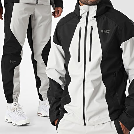 Comme Des Loups - Conjunto de casaco com capuz e calças de jogging Benab Preto Cinzento claro