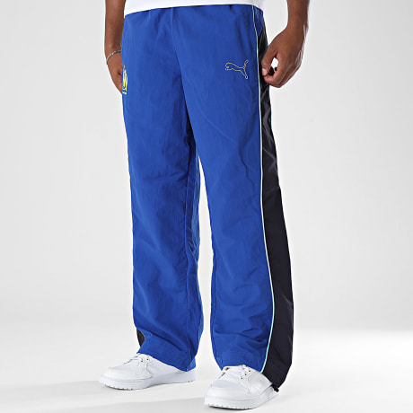 Puma - Pantalon Jogging A Bandes Loose Fit OM Football Statement Celle 781594 Bleu Roi Jaune Fluo