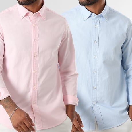 Premium Basics - Conjunto de 2 camisas Oxford de manga comprida 0011 0010 Rosa Azul claro