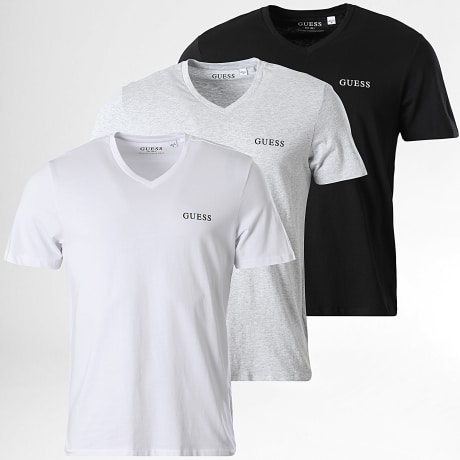 Guess - Set van 3 V-hals T-shirts U5BG58-KCAM1 Zwart Wit Heide Grijs