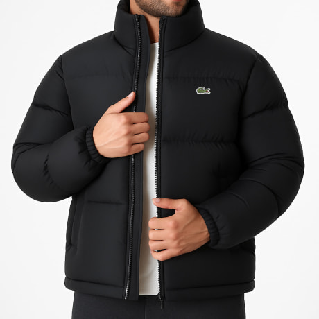 Lacoste - Plumífero Capucha Logo Bordado Cocodrilo Negro