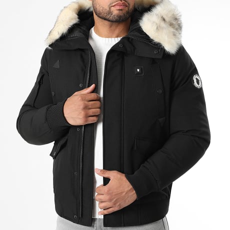 Comme Des Loups - Parka de piel calefactada Slim Fit Chicago Negro Beige claro