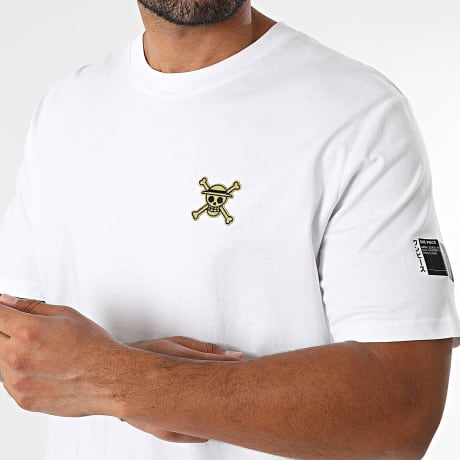 One Piece - Tee Shirt Oversize Large Patch Brodé Or Blanc
