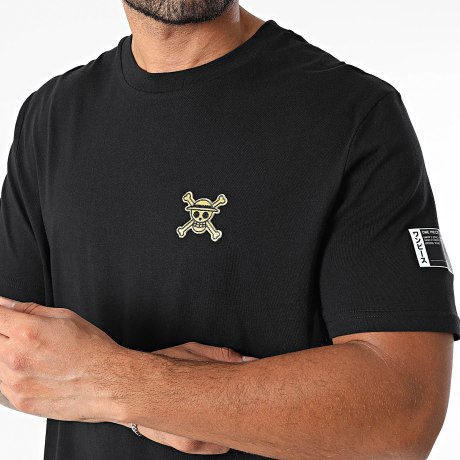 One Piece - Tee Shirt Oversize Large Patch Brodé Or Noir