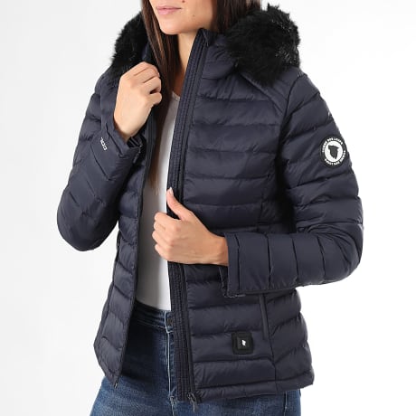 Comme Des Loups - Doudoune Chauffante Capuche Femme Victoria Bleu Marine Noir