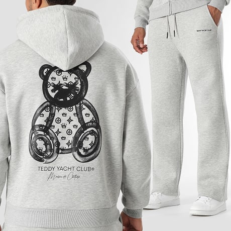 Teddy Yacht Club - Rush Hooded Zip Sweatshirt en Joggingbroek Set Heather Grey Zwart