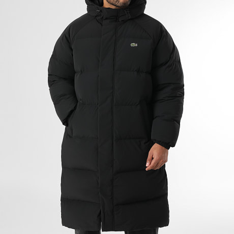 Lacoste - Chaqueta larga con capucha Logo Cocodrilo bordado Negro