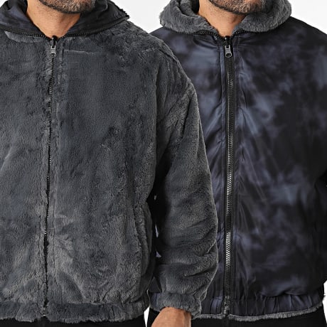 Uniplay - Chaqueta de piel sintética con capucha y cremallera reversible 037 Gris Antracita