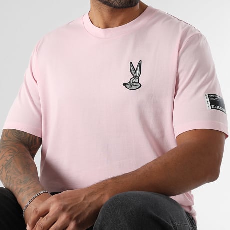 Looney Tunes - Camiseta Oversize Ancha Parche Bordado Bugs Bunny Frente Rosa