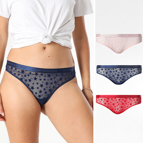 Tommy Hilfiger - Pack de 3 Strings Mujer Thong 6135 Rosa Azul Marino Rojo