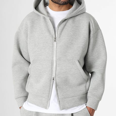LBO - Camisola com Capuz Zíper Efeito Neoprene 2376 Cinzento Mesclado