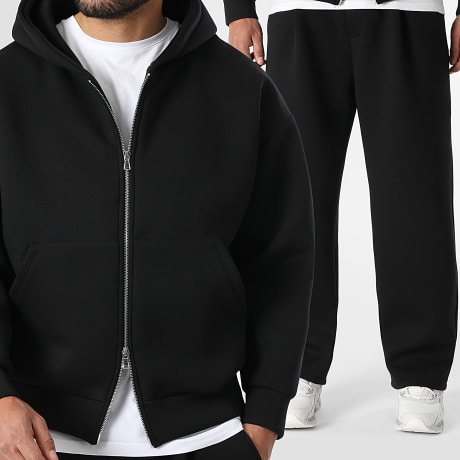 LBO - Co-ord Set Hoodie met Rits en Joggingbroek met Plis Effect Neopreen 2375 Zwart