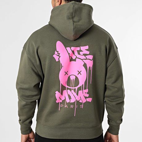 Sale Môme Paris - Sudadera Con Capucha Relaxed Conejo Salvaje Club Verde Caqui Rosa Flúo