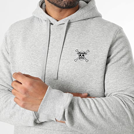 One Piece - Sudadera con Capucha Badge Gris Jaspeado