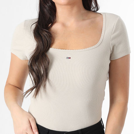 Tommy Jeans - Camiseta Mujer Soft Rib 1837 Beige
