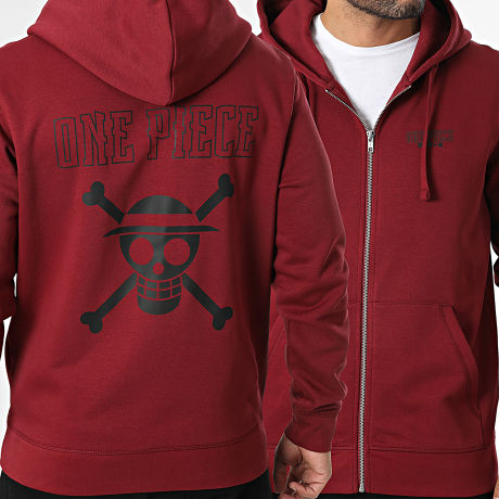One Piece - Zipped Hoodie with Logo Back Burgundy