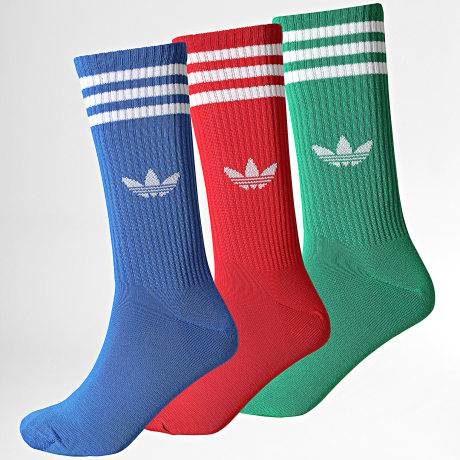 Adidas Originals - Pack de 3 Pares de Calcetines 3 Stripes High Crew KT1689 Azul Rey Rojo Verde