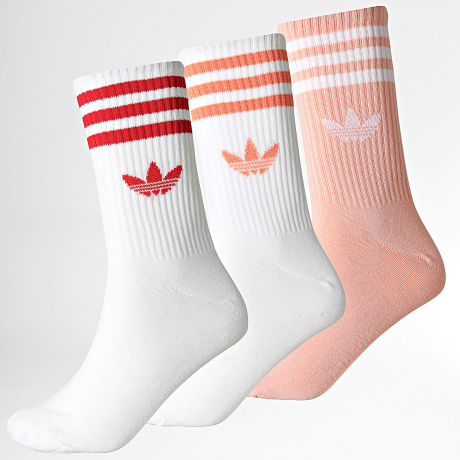 Adidas Originals - Pack de 3 Pares de Calcetines 3 Stripes Crew KT1692 Blanco Rosa Naranja Rojo