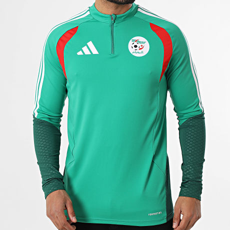Adidas Sportswear - Tee Shirt Manches Longues Col Zippé Foot Algérie JZ0211 Vert