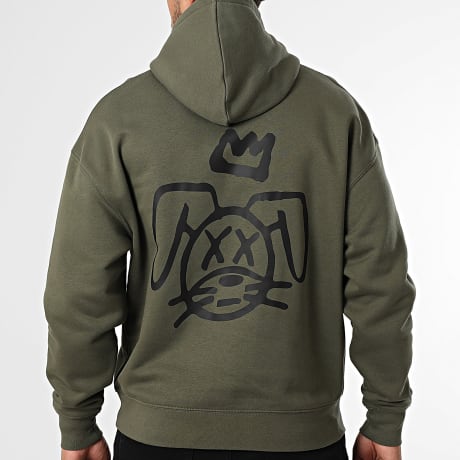 Sale Môme Paris - Sudadera con capucha relajada Conejo Royalty Verde Oliva Negro