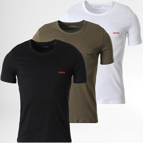 HUGO - Lot De 3 Tee Shirts 50532811 Blanc Noir Vert Kaki