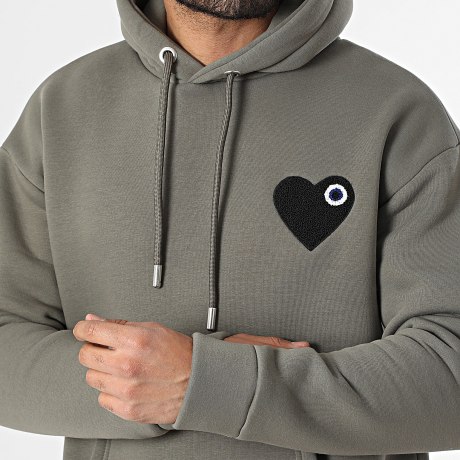 ADJ - Sweat Capuche Coeur Chic 118 Vert Kaki Noir