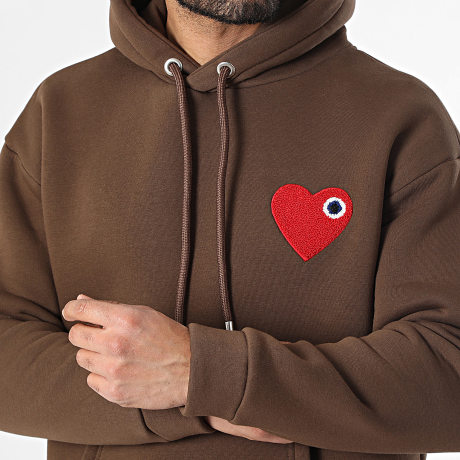 ADJ - Sweat Capuche Coeur Chic 118 Marron Rouge